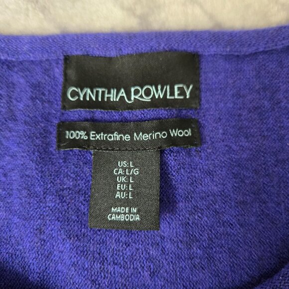 Cynthia Rowley Women’s 100% Merino Wool Long Sleeve Crew Neck Sweater Purple L - Picture 6 of 9